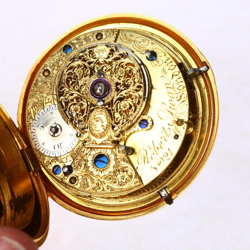 1088 - A 19th century gold plated pair-cased open-face key-wind Verge pocket watch, by Robert Swan of Londo... 