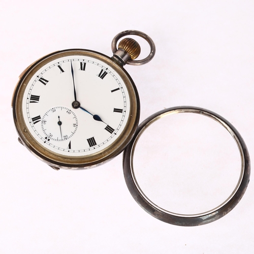 1089 - An early 20th century silver-cased open-face keyless minute repeater pocket watch, white enamel dial... 