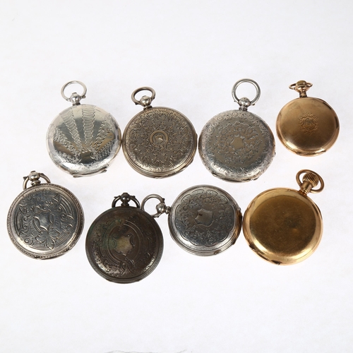 1090 - 8 silver and gold plated fob watches, makers include Baume, Waltham, Grinberg and Reichman etc, larg... 