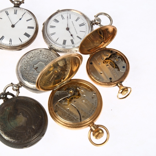 1090 - 8 silver and gold plated fob watches, makers include Baume, Waltham, Grinberg and Reichman etc, larg... 