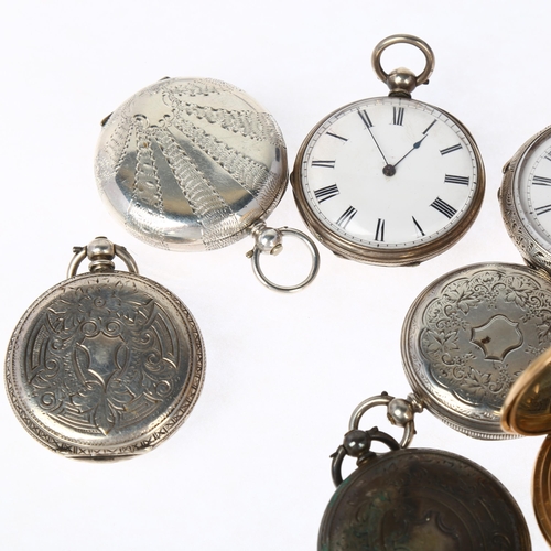 1090 - 8 silver and gold plated fob watches, makers include Baume, Waltham, Grinberg and Reichman etc, larg... 