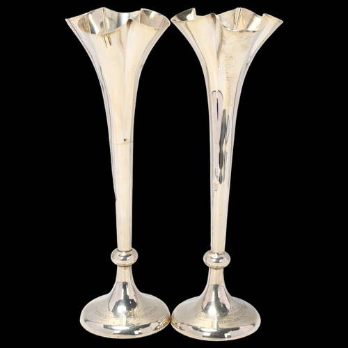 1685 - A pair of Victorian silver bud vases, Horace Woodward & Co Ltd, London 1897, 22cm, loaded bases, 25.... 