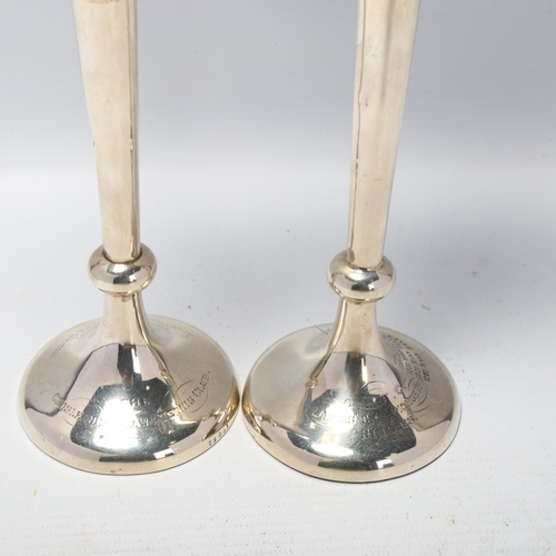 1685 - A pair of Victorian silver bud vases, Horace Woodward & Co Ltd, London 1897, 22cm, loaded bases, 25.... 