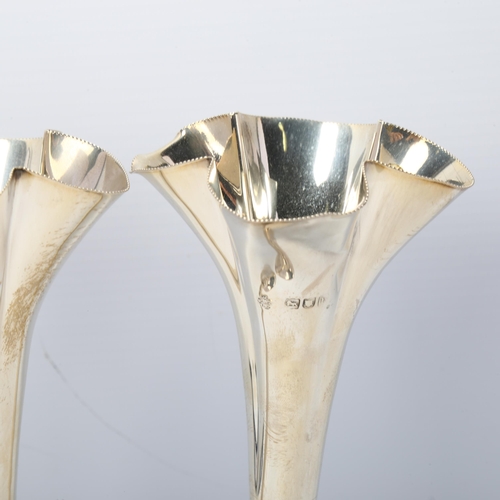 1685 - A pair of Victorian silver bud vases, Horace Woodward & Co Ltd, London 1897, 22cm, loaded bases, 25.... 