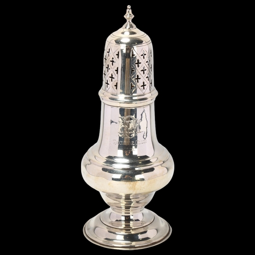 1687 - A late Victorian silver baluster sugar caster, Holland, Aldwinckle & Slater, London 1899, 19.5cm, 6.... 