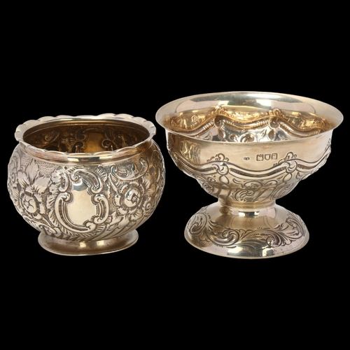 1689 - A late Victorian silver pedestal bowl, London 1898, 4.2oz, and another unmarked white metal bulbous ... 