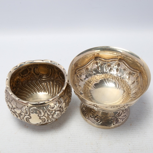 1689 - A late Victorian silver pedestal bowl, London 1898, 4.2oz, and another unmarked white metal bulbous ... 