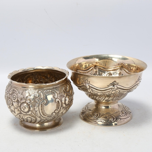 1689 - A late Victorian silver pedestal bowl, London 1898, 4.2oz, and another unmarked white metal bulbous ... 