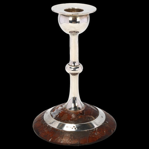 1693 - A late Victorian silver-mounted crocodile table candlestick, Charles & George Asprey, London 1896, 1... 