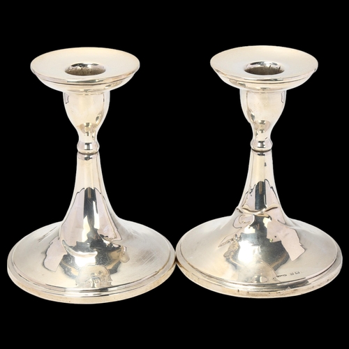 1696 - A pair of George V silver table candlesticks, S Blanckensee & Son Ltd, Birmingham 1925, 13.5cm, weig... 