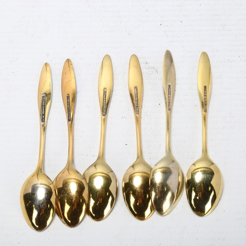 1713 - FRIGAST - a set of 6 Danish vermeil sterling silver and harlequin enamel coffee spoons, 9.5cm