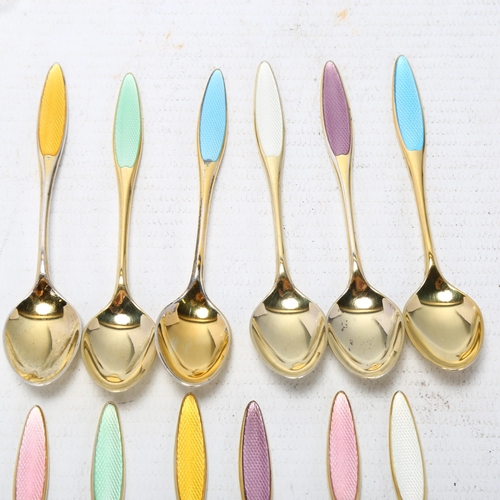 1714 - FRIGAST - a set of 12 Danish vermeil sterling silver and harlequin enamel coffee spoons, 9.5cm