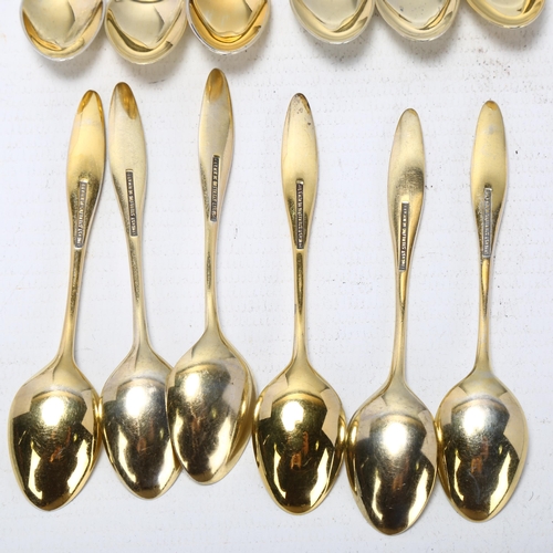 1714 - FRIGAST - a set of 12 Danish vermeil sterling silver and harlequin enamel coffee spoons, 9.5cm