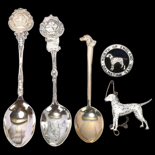 1716 - A group of Dalmatian Club silver, including enamel brooches and spoons