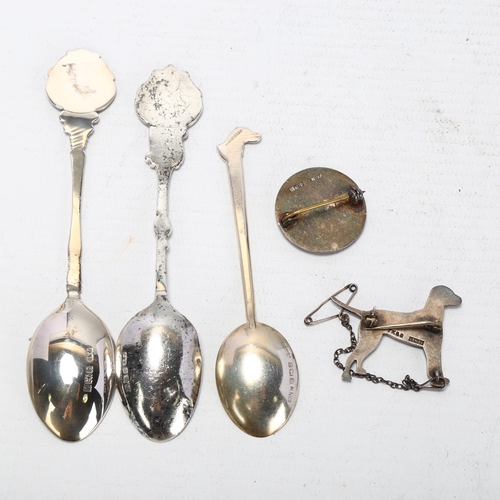 1716 - A group of Dalmatian Club silver, including enamel brooches and spoons