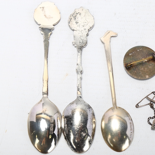 1716 - A group of Dalmatian Club silver, including enamel brooches and spoons