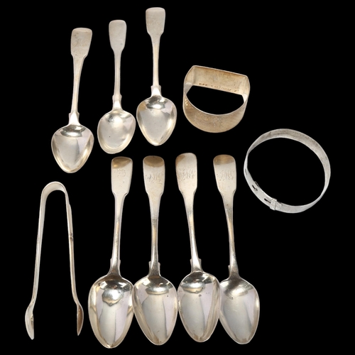 1718 - Various silver, including Fiddle pattern grapefruit spoons, napkin ring etc, 6.7oz weighable