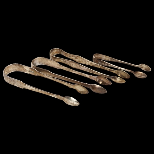 1719 - 4 pairs of silver sugar tongs, including George III, largest 14cm, 3.9oz total