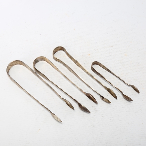 1719 - 4 pairs of silver sugar tongs, including George III, largest 14cm, 3.9oz total