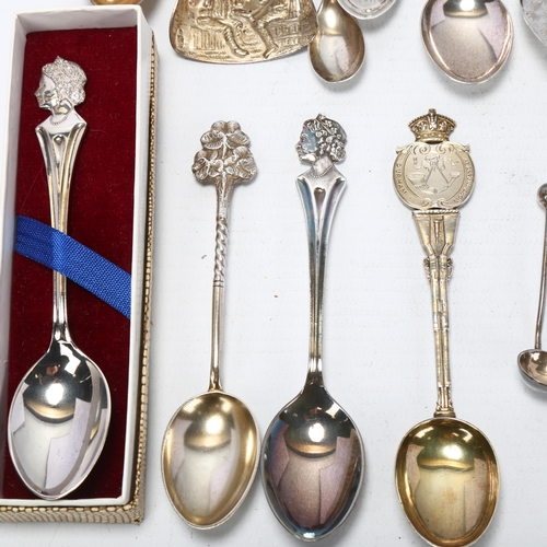 1721 - Various silver spoons, including Durham Light Infantry Rifle example, 4.8oz total