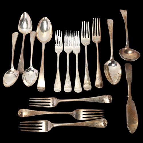 1732 - Various George III silver Old English pattern flatware, 22.3oz total