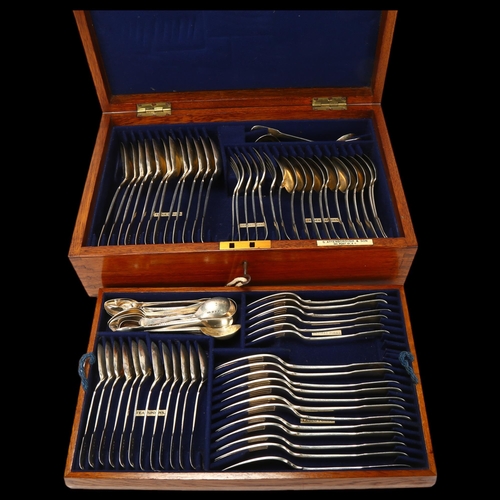 1734 - A canteen of 19th century matched silver Fiddle pattern flatware, various makers and dates, includin... 