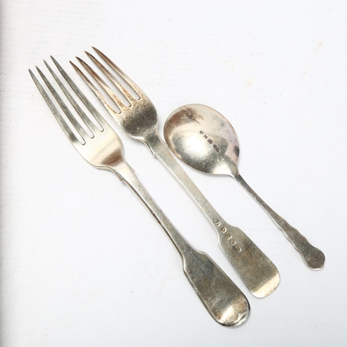 1734 - A canteen of 19th century matched silver Fiddle pattern flatware, various makers and dates, includin... 