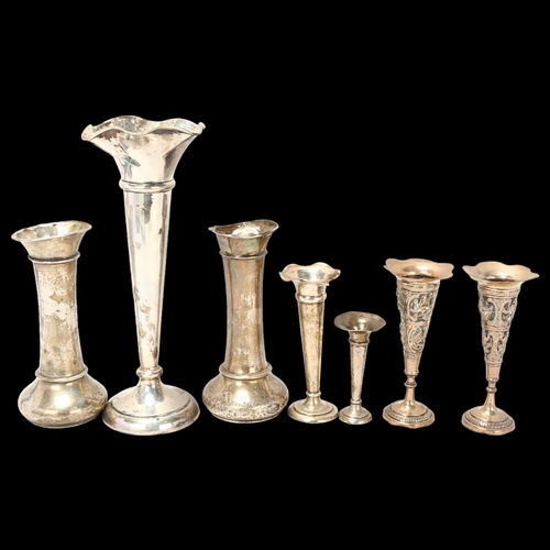 1736 - 7 silver bud vases, including Indian pair, largest 24cm, loaded bases