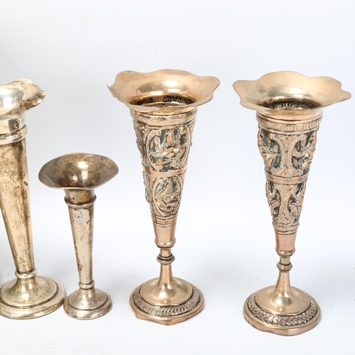 1736 - 7 silver bud vases, including Indian pair, largest 24cm, loaded bases