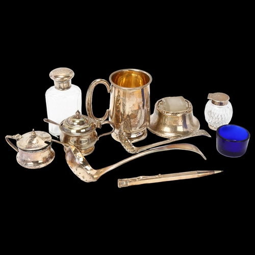 1737 - Various silver and plate, including Christening mug, sugar sifter spoon etc, 4.2oz weighable