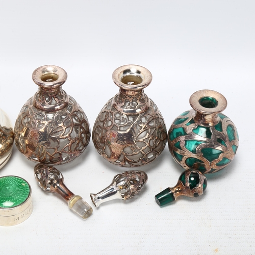 1738 - Various silver, including dressing table box, silver overlaid glass scent bottles, etc, 3.9oz weigha... 