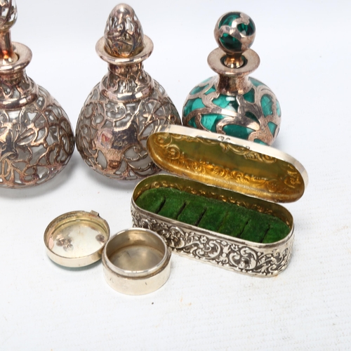 1738 - Various silver, including dressing table box, silver overlaid glass scent bottles, etc, 3.9oz weigha... 