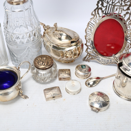 1739 - Various silver, including tankard mustard pot, cruet set, Arabic photo frame, etc, 10.9oz weighable