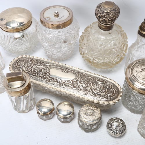 1742 - Various silver, including glass dressing table perfume and powder jars, boxes etc, 8oz weighable