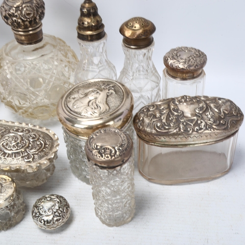 1742 - Various silver, including glass dressing table perfume and powder jars, boxes etc, 8oz weighable