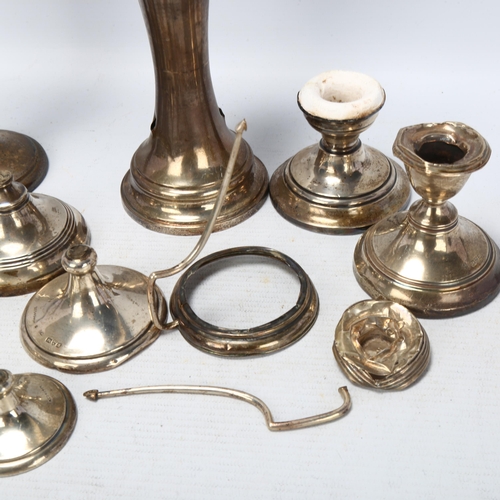 1743 - Various silver, including bud vases, dressing table ring tree, etc (mostly AF)