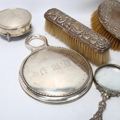 1754 - Various silver, including dressing table set, jewel box, magnifying glass, etc