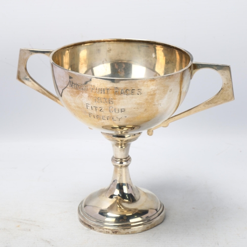 1760 - A Continental silver 2-handled trophy cup, Mhow Hunt Races 1936 Fitz Cup Firefly, 16cm, 8.1oz