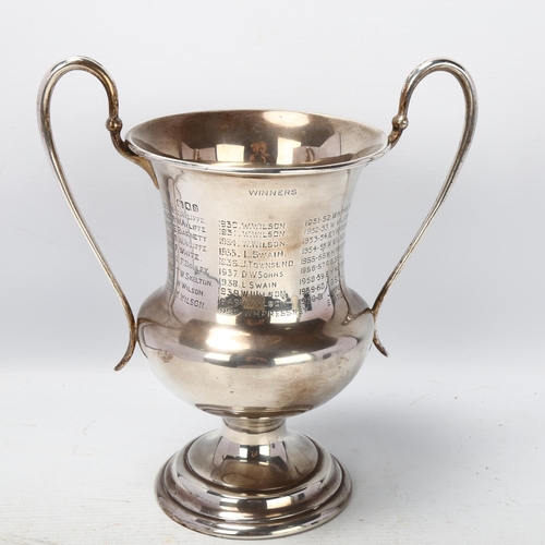 1763 - A George V silver 2-handled pedestal trophy cup, no maker, London 1919, Challenge cup presented to B... 