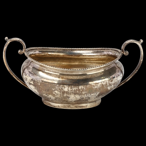 1773 - A George V silver 2-handled sugar bowl, Barker Brothers & Sons Ltd, Birmingham 1931, oval bulbous fo... 