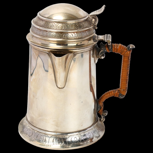 1774 - ELKINGTON & CO - a Victorian Aesthetic Movement silver side-pouring lidded tankard, Birmingham 1867,... 