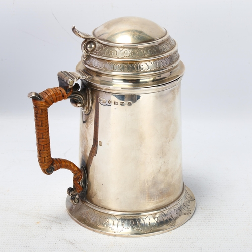 1774 - ELKINGTON & CO - a Victorian Aesthetic Movement silver side-pouring lidded tankard, Birmingham 1867,... 