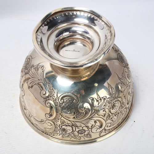 1790 - An Edwardian silver pedestal rose bowl, James Charles Jay, Chester 1903, relief embossed floral deco... 