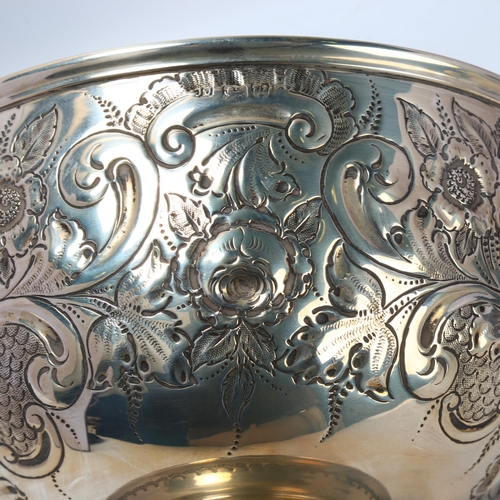 1790 - An Edwardian silver pedestal rose bowl, James Charles Jay, Chester 1903, relief embossed floral deco... 