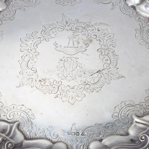 1796 - A late Victorian circular silver salver, WW Harrison & Co, Sheffield 1898, bright-cut engraved folia... 