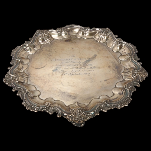 1798 - A late Victorian circular silver salver, Barker Brothers, Birmingham 1898, cast foliate piecrust bor... 