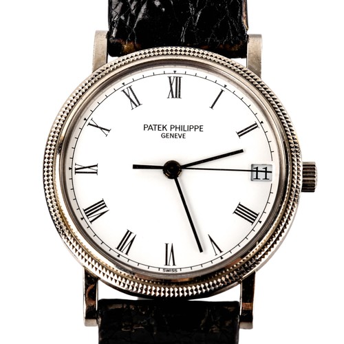 411 - PATEK PHILIPPE - an 18ct white gold 'Hobnail' Calatrava automatic wristwatch, ref. 3802/200, white d... 