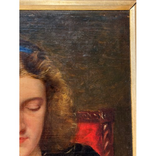 515 - Attributed to John Griffiths (1838-1918), oil on canvas, Girl Reading, 30cm x 24cm, signed, indistin... 