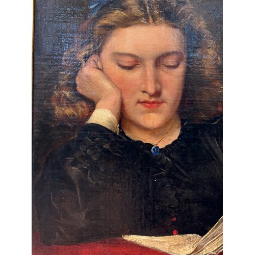 515 - Attributed to John Griffiths (1838-1918), oil on canvas, Girl Reading, 30cm x 24cm, signed, indistin... 