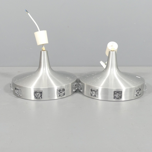 2031 - A pair of mid-century chrome UFO style light fittings in the manner of Carl Fagerlund. Diameter 36cm... 